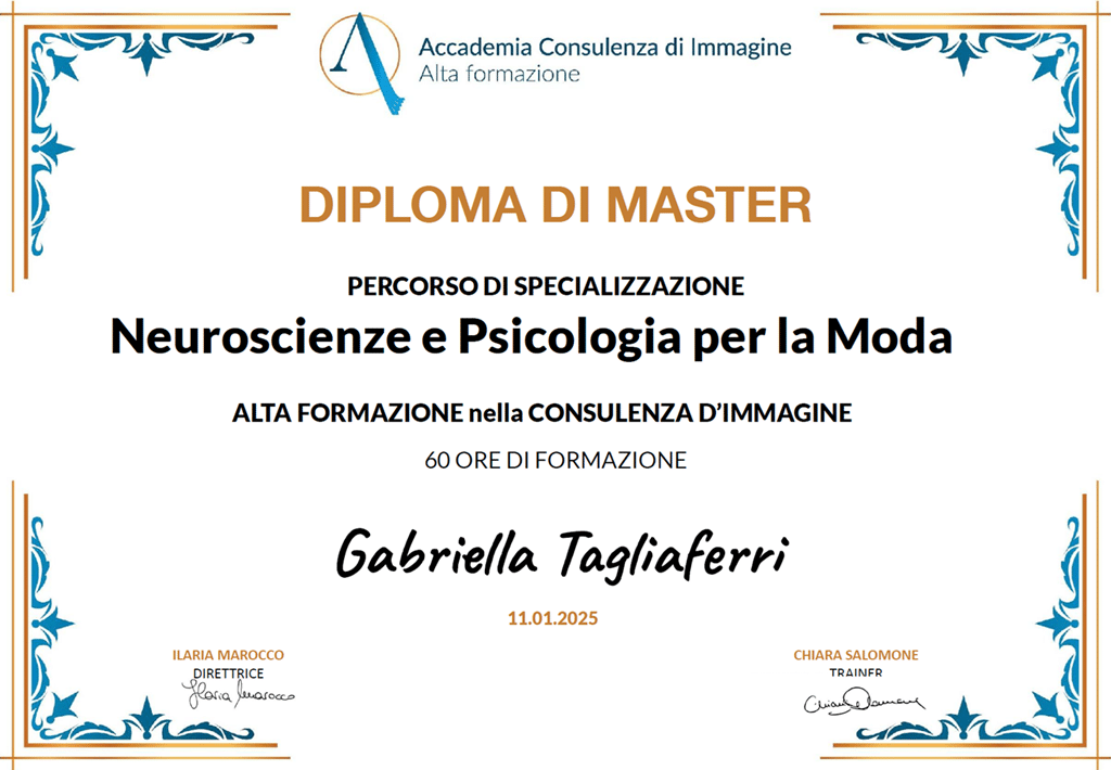 Neuroscience e Pscicologia per la Moda Diplôme de MASTER en psychologie de la mode